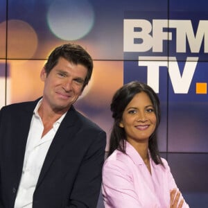 Photo officielle du duo de la matinale weekend de BFMTV: Stefan Etcheverry et Aurelie Casse à Paris, France le 11 Juin 2018. Photo by Stephane Le Tellec/ABACAPRESS.COM