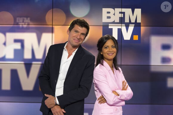 Photo officielle du duo de la matinale weekend de BFMTV: Stefan Etcheverry et Aurelie Casse à Paris, France le 11 Juin 2018. Photo by Stephane Le Tellec/ABACAPRESS.COM