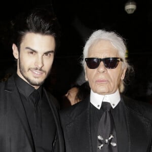 Baptiste Giabiconi et Karl Lagerfeld lors de la Giabiconi Style Party qui s'est tenue au VIP Room à Paris, le 28 février 2015. Jérôme Domine/ABACAPRESS.COM