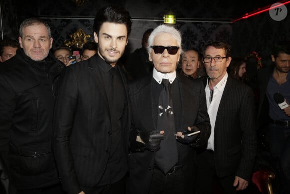 Baptiste Giabiconi et Karl Lagerfeld lors de la Giabiconi Style Party qui s'est tenue au VIP Room à Paris, le 28 février 2015. Jérôme Domine/ABACAPRESS.COM