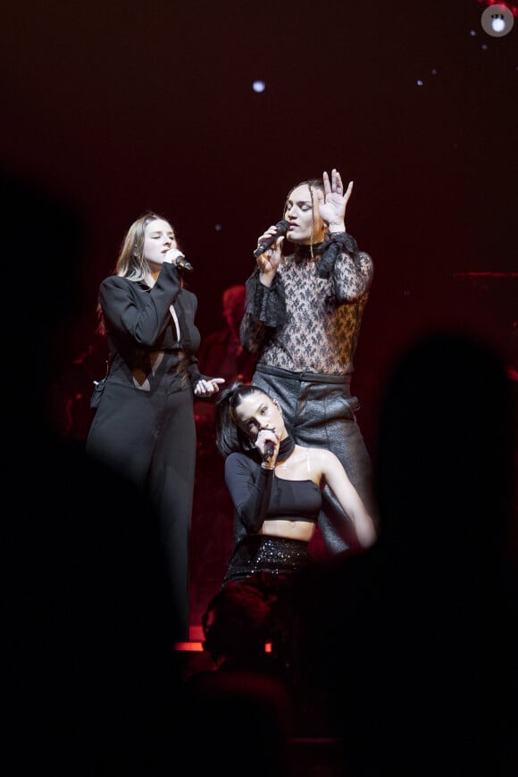 Djebril Slatni, Lénie Vacher et Héléna Bailly lors du concert de la Star Academy à Lyon, le 15/03/24. Photo Sandrine Thesillat / Panoramic