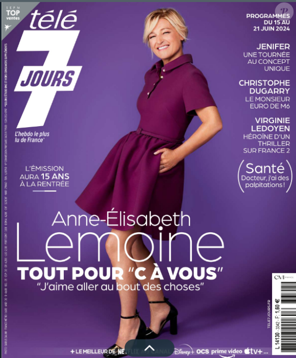 Elle était à l'honneur dans le dernier numéro de "Télé 7 Jours"
Couverture de "Télé 7 Jours" avec Anne-Elisabeth Lemoine, édition du 10 Juin 2024