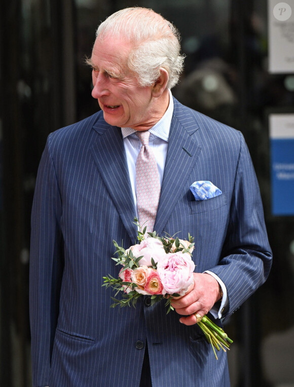 Le roi Charles III d'Angleterre à son arrivée au "University College Hospital Macmillan Cancer Centre" à Londres. Le 30 avril 2024 