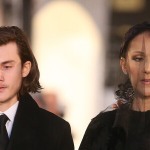 Céline Dion et son fils René-Charles Angélil, obsèques de René Angélil en la Basilique Notre-Dame de Montréal, le 22 janvier 2016.© Morgan Dessales/Bestimage