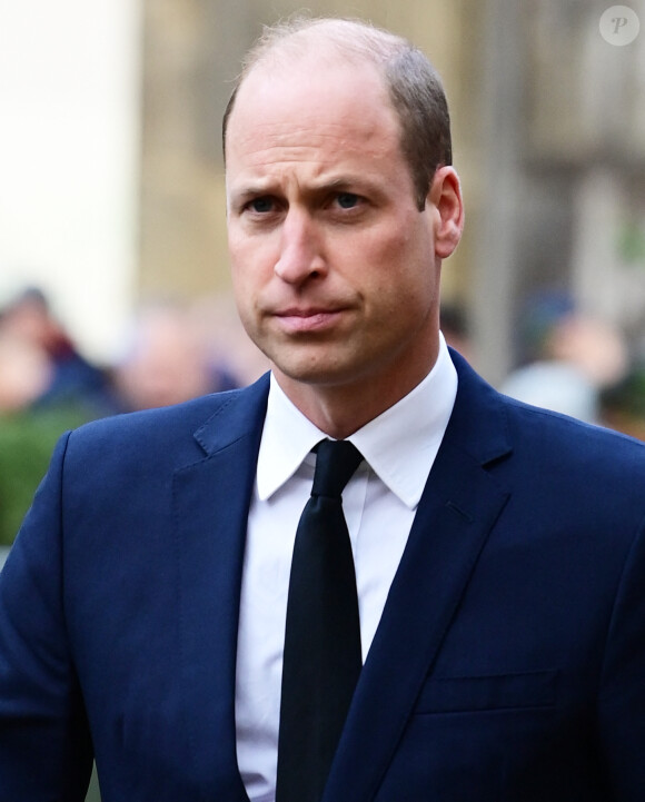 Le prince William, prince de Galles, assiste aux obsèques de Sir Bobby Charlton à Manchester, le 13 novembre 2023. 