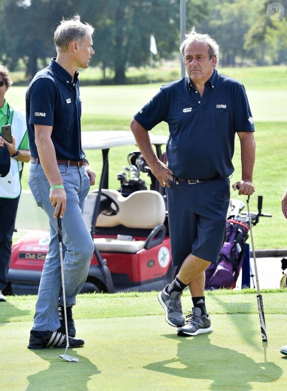 Michel Platini et Marco Van Basten lors d'un tournoi de golf caritatif Vialli and Mauro Golf Cup au Royal Park i Roveri, à Turin, en Italie, le 2 septembre 2019. Photo par Alessandro Di Marco/Ansa/ABACAPRESS.COM