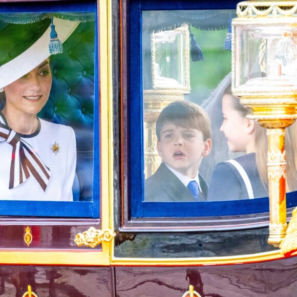 Catherine (Kate) Middleton, princesse de Galles et Le prince Louis de Galles - Les membres de la famille royale britannique lors de la parade Trooping the Color à Londres, Royaume Uni, le 15 juin 2024. © Backgrid USA/Bestimage