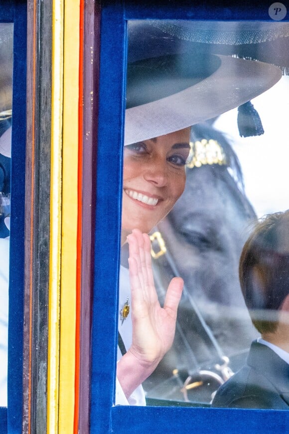 Catherine (Kate) Middleton, princesse de Galles - Les membres de la famille royale britannique lors de la parade Trooping the Colour à Londres, Royaume Uni, le 15 juin 2024. © Backgrid USA/Bestimage