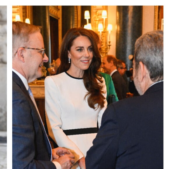 A gauche, Kate Middleton à la cérémonie "Trooping the Colour", le 15 juin 2024. A droite, Kate Middleton portant la même robe en mai 2023.