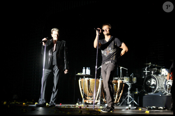 EXCLUSIF : Johnny Hallyday et son fils David Hallyday en concert à Monaco lors du Tour 66