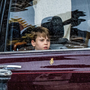 Le prince Louis de Galles, et La princesse Charlotte de Galles, arrivent au palais de Buckingham pour Trooping the Color à Londres, Royaume Uni, le 15 juin 2024. 