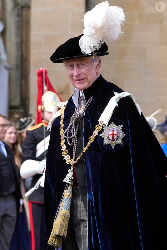 Le roi Charles III d'Angleterre lors du Service de l'Ordre de la Jarretière au Château de Windsor, Royaume Uni, le 17 juin 2024