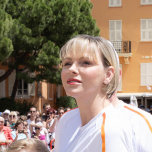 Princess Charlene of Monaco (La princesse Charlène de Monaco), Prince Albert II of Monaco (Le prince Albert II de Monaco), Prince Jacques of Monaco (Le prince Jacques de Monaco, marquis des Baux), Princess Gabriella of Monaco (La princesse Gabriella de Monaco, comtesse de Carladès) lors du relais de la Flamme Olympique des Jeux olympiques d'été de Paris 2024 à Monaco, le 18 juin 2024.