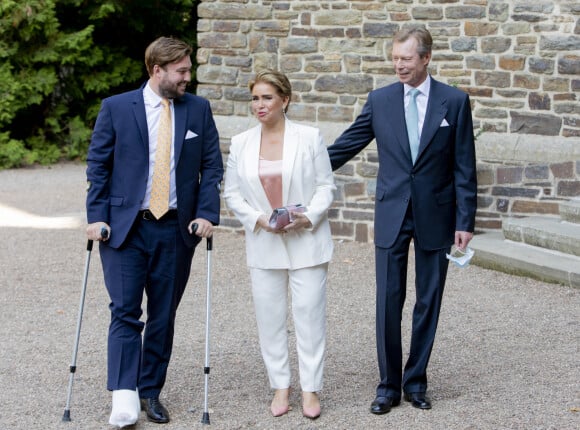 Le grand-duc Henri de Luxembourg, La grande-duchesse Maria Teresa de Luxembourg,Le prince Sébastien de Luxembourg- Baptême du Prince Charles de Luxembourg à l'Abbaye Saint-Maurice-et-Saint-Maur, Clervaux, Luxembourg le 19 septembre 2020. 