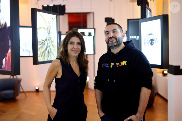 Exclusif - Nathalie Levy, Ibrahim Maalouf lors de l'enregistrement de l'émission "Inoubliables, nos chers grands-parents", présentée par N.Lévy et diffusée le 25 juin sur Canal+, au Studio Harcourt à Paris. Le 17 février 2024 © Dominique Jacovides / Bestimage