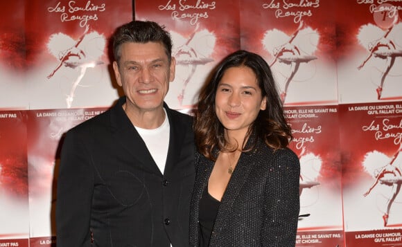 Exclusif - Marc Lavoine et sa compagne Line Papin au photocall de la générale de presse du spectacle musicale "Les Souliers Rouges" aux Folies Bergères à Paris, France, le 4 février 2020. © Veeren/Bestimage