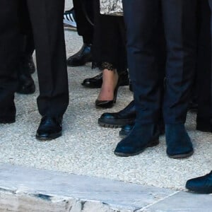 Sophie Tapie, Dominique Tapie, Nathalie Michaux Tapie (fille du défunt) et son mari Stéphane Michaux avec la famille - Les marseillais et la famille accompagnent Bernard Tapie jusqu'à la Cathédrale La Major à Marseille le 8 octobre 2021. © Santini / Jacovides / Bestimage 