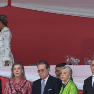 Le prince Albert II de Monaco, la princesse Caroline de Hanovre, Alexandra de Hanovre et son compagnon Ben-Sylvester Strautmann - Jumping international Monte Carlo, Longines Global Champions Tour à Monaco le 6 juillet 2024. © Claudia Albuquerque/Bestimage 