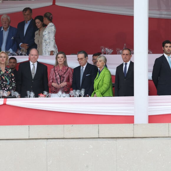 Le prince Albert II de Monaco, la princesse Caroline de Hanovre, Alexandra de Hanovre et son compagnon Ben-Sylvester Strautmann - Jumping international Monte Carlo, Longines Global Champions Tour à Monaco le 6 juillet 2024. © Claudia Albuquerque/Bestimage 