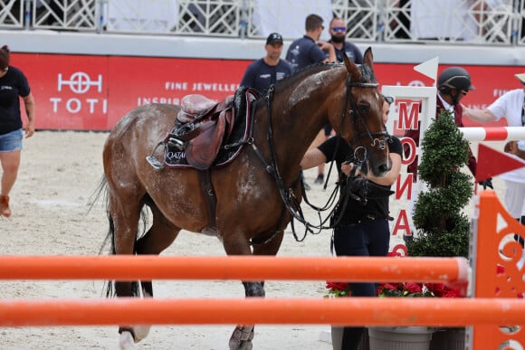 Le cheval du cavalier qatarien Bassem Hassan Mohammed, qui a lourdement chuté - Jumping international Monte Carlo, Longines Global Champions Tour à Monaco le 6 juillet 2024. © Claudia Albuquerque/Bestimage 