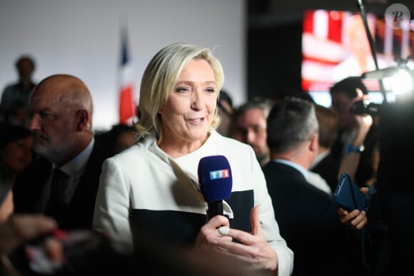 Marine Le Pen lors de la soirée électorale du Rassemblement National lors du second tour des élections législatives au Parc Floral à Paris le 7 juillet 2024.