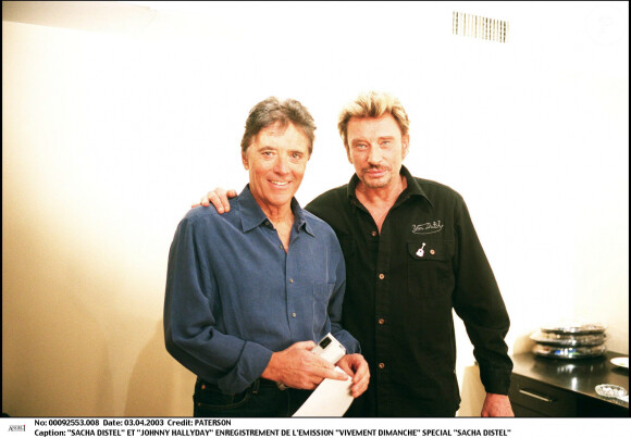 Sacha Distel et Johnny Hallyday - enregistrement de l'émission "Vivement Dimanche" en avril 2003.