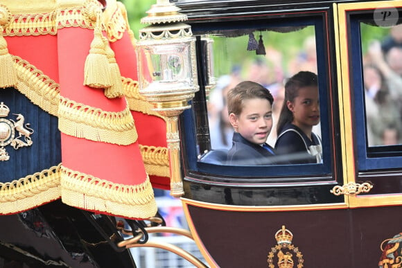 Le prince George de Galles et La princesse Charlotte de Galles - Les membres de la famille royale britannique lors de la parade Trooping the Color à Londres, Royaume Uni, le 15 juin 2024. © Backgrid UK/Bestimage 