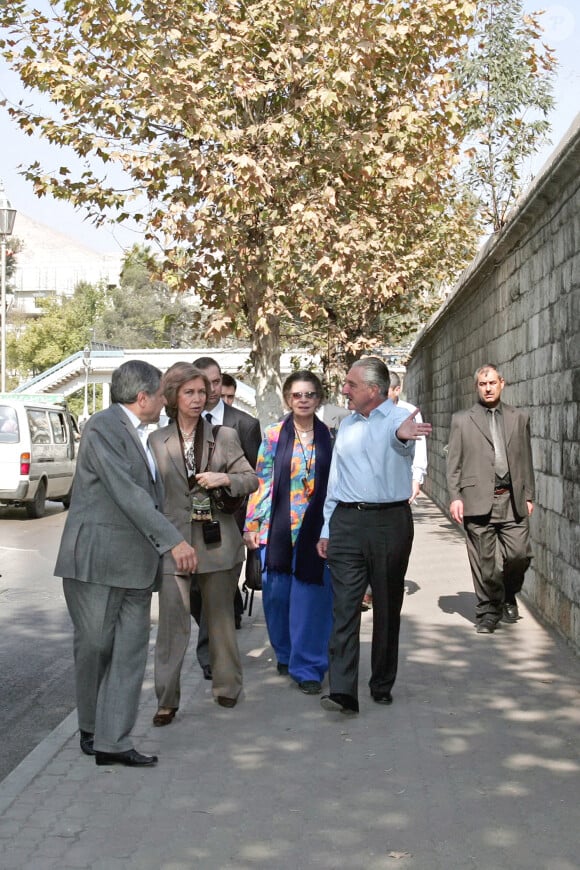 La reine Sofia se promène avec le prince Michel à l'entrée du musée national de Damas. Balkis Press/ABACA.