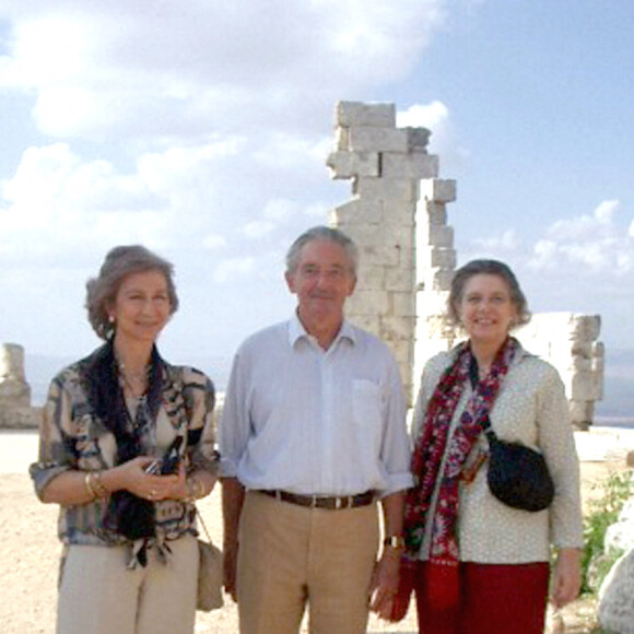 EXCLUSIVE. Queen Sofia of Spain on the site of Saint-Simeon or Qalaat Samaan, Syria, during a five-day anonymous holiday (October 30 to November 3) in Syria as a simple tourist, only accompanied by her sister princess Irena and her cousin Prince Michael of Greece and his wife, and only a couple of security agents. Photo by Balkis Press/ABACA. 