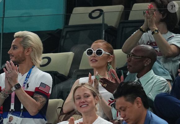 Ariana Grande soutient l'équipe USA pour les qualifications en gymnastique artistique lors des Jeux Olympiques de Paris 2024 (JO) au Palais omnisports Bercy Arena à Paris, France, le 28 juillet 2024. © Ulrik Pedersen/CSM via ZUMA Press/Bestimage