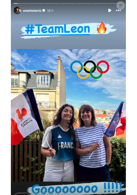 Estelle Denis et Victoire étaient aux couleurs de la France pour l'occasion
 
Estelle Denis et sa fille, Victoire aux JO de Paris, ce dimanche 28 juin 2024.