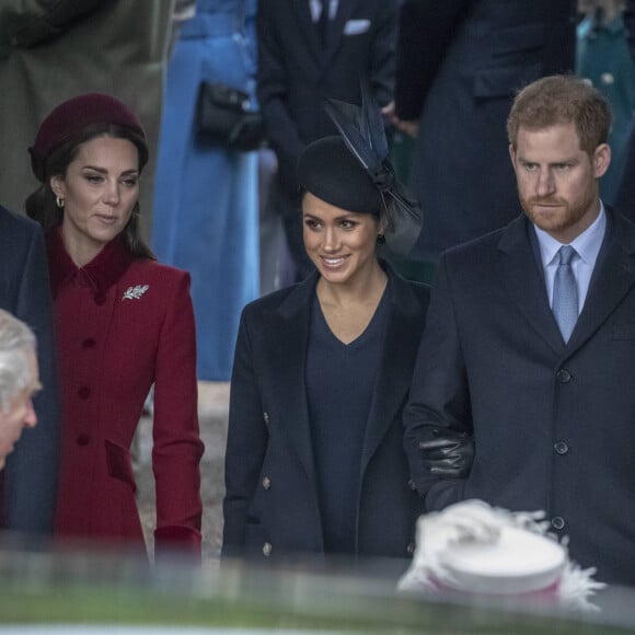 Le prince William, duc de Cambridge, Catherine Kate Middleton, duchesse de Cambridge, Meghan Markle, duchesse de Sussex, le prince Harry, duc de Sussex - La famille royale assiste à la messe de Noël à Sandringham le 25 décembre 2018. 