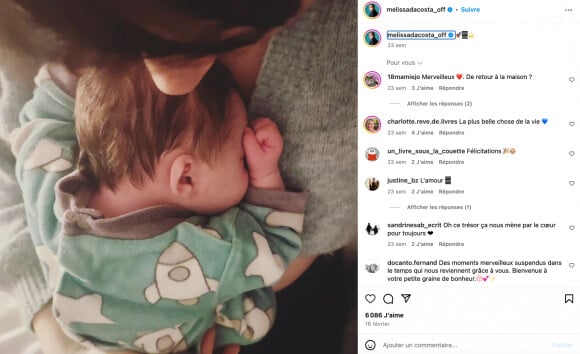 En février dernier, elle a d'ailleurs donné naissance à son deuxième enfant. Une heureuse nouvelle qu'elle a partagée sur la Toile !
Mélissa Da Costa avec son deuxième enfant sur Instagram.