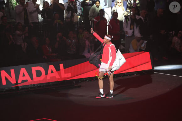 Rafale Nadal - Rafael Junior assiste à la défaite de son père R.Nadal face à C.Alcaraz (6-3, 4-6, 14-12) lors du match d'exhibition Netflix Slam à Las Vegas, le 3 mars 2024. © Panoramic / Bestimage