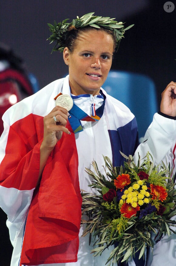 Laure Manaudou médaillée d'argent aux Jeux Olympiques d'Athènes en 2004. Photo by Hahn-Nebinger-Zabulon/ABACA.