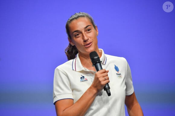 Caroline Garcia Conférence de presse de l'équipe de France de tennis mercredi 24 juillet 2024 Club France porte de la Villette Paris . JO 2024 - Jeux Olympiques