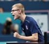 Face au Brésilien Hugo Calderano, il a ainsi vengé son frère Alexis (éliminé par ce même adversaire lors des 8es de finale à 4-2). Félix Lebrun a été époustouflant lors de cette finale du tournoi de simple de tennis de table
Felix Lebrun aux JO Paris 2024 Photo by Wang Dongzhen/Xinhua/ABACAPRESS.COM