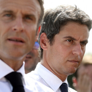 Le président français Emmanuel Macron et le ministre de l'éducation, Gabriel Attal se rendent dans les Pyrénées-Atlantiques, à Orthez, aux côtés des élèves et personnels du collège Daniel Argote, à l'occasion de la rentrée scolaire, France