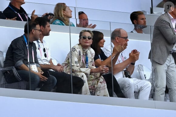 Sharon Stone, Anne Hidalgo et le prince Albert de Monaco. Photo by Franck Castel/ABACAPRESS.COM