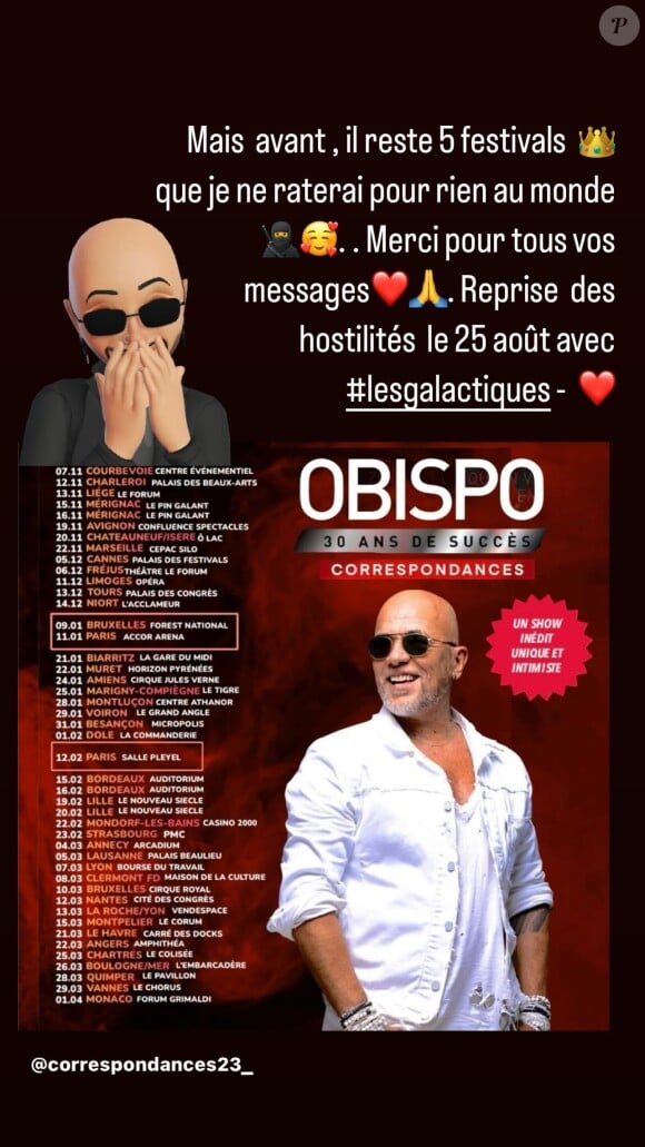 Pascal Obispo dévoile les prochaines date de sa tournée évènement sur Instagram.