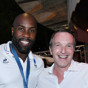 Ce jour-là, de nombreuses personnalités sont venues féliciter Teddy Riner
Exclusif - Teddy Riner et Stéphane Rotenberg - Teddy Riner fête son titre de champion Olympique de judo +100KG au restaurant "Podium" du groupe (Les bistrots Pas Parisiens) à Paris le 2 aout 2024. © Rachid Bellak/Bestimage