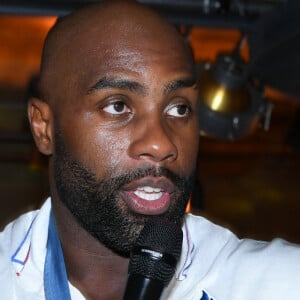 Exclusif - Teddy Riner et son fils Eden - Teddy Riner fête son titre de champion Olympique de judo +100KG au restaurant "Podium" du groupe (Les bistrots Pas Parisiens) à Paris le 2 aout 2024. © Rachid Bellak/Bestimage