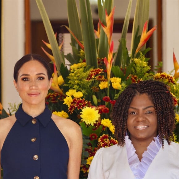 Bogota, COLOMBIE - Le prince Harry, duc de Sussex, Meghan Markle, duchesse de Sussex, lors d'une réunion avec la vice-présidente Francia Marquez et son partenaire Rafael Yerney Pinillo à Bogota, au premier jour de leur visite de quatre jours en Colombie - Photo de pool par Courtesy of the Vice President's Office for DPPA (Bureau de la vice-présidente pour le DPPA). Sur la photo : Prince Harry, Meghan Markle, Francia Márquez