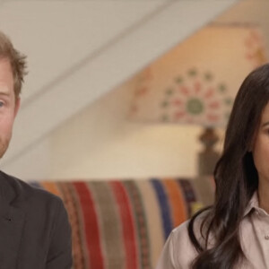 Le prince Harry, duc de Sussex et Meghan Markle, duchesse de Sussex, lors d'une interview pour l'émission CBS News Sunday Morning, diffusée le 4 août 2024. Lors de ce programme, le couple princier a évoqué leurs enfants, Archie Harrison, 5 ans et Lilibet Diana, 3 ans et leur volonté de les protéger des dangers du web. 