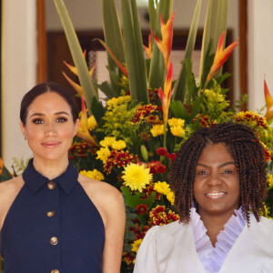 Harry, duc de Sussex, Meghan, duchesse de Sussex, posent pour une photo avec la vice-présidente colombienne Francia Marquez et son mari Yerney Pinillo lors d'un événement à leur arrivée à Bogota, Colombie, 15 août 2024. Photo fournie par : Darwin Torres/Vice-présidence colombienne/Long Visual Press/ABACAPRESS.COM