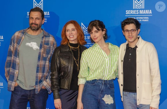 Medhi Nebbou et Audrey Fleurot ,Berengere McNeese,Jeremy Léwin pour la présentation de la saison 4 de la série HPI lors du Serie Mania Festival international Lille 2024, à Lille, France, le 16 mars 2024. © Stéphane Vansteenkiste/Bestimage 