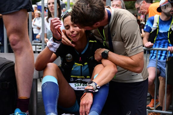 Exclusif - Marine Lorphelin (Miss France 2013) participe et finit la course MCC, 40 kms et 2300m de dénivelé positif, en marge de l'Ultra Trail du Mont Blanc (UTMB) à Chamonix le 26 août 2024. Son compagnon Stanislas Gruau l'a soutenu sur tout le parcours © Romain Doucelin / Bestimage 