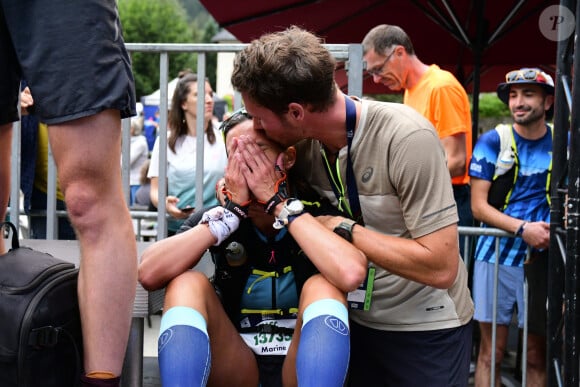 Exclusif - Marine Lorphelin (Miss France 2013) participe et finit la course MCC, 40 kms et 2300m de dénivelé positif, en marge de l'Ultra Trail du Mont Blanc (UTMB) à Chamonix le 26 août 2024. Son compagnon Stanislas Gruau l'a soutenu sur tout le parcours © Romain Doucelin / Bestimage 