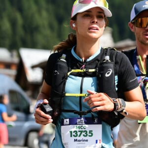 Exclusif - Marine Lorphelin (Miss France 2013) participe et finit la course MCC, 40 kms et 2300m de dénivelé positif, en marge de l'Ultra Trail du Mont Blanc (UTMB) à Chamonix le 26 août 2024. Son compagnon Stanislas Gruau l'a soutenu sur tout le parcours © Romain Doucelin / Bestimage 