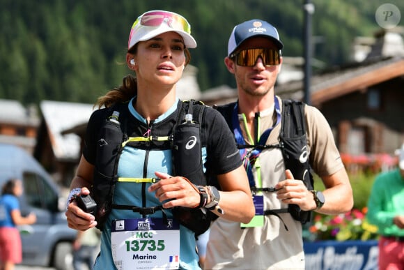 Exclusif - Marine Lorphelin (Miss France 2013) participe et finit la course MCC, 40 kms et 2300m de dénivelé positif, en marge de l'Ultra Trail du Mont Blanc (UTMB) à Chamonix le 26 août 2024. Son compagnon Stanislas Gruau l'a soutenu sur tout le parcours © Romain Doucelin / Bestimage 